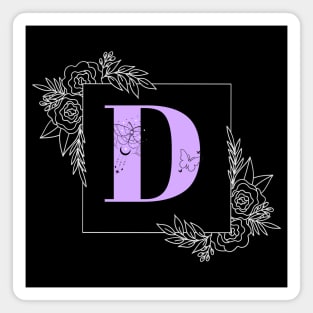 Purple Floral Butterfly Custom Monogram - Letter D Magnet